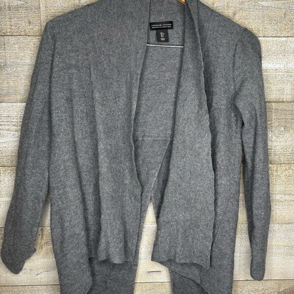 Adrienne Vittadinni large 100% extra fine merino wool grey open front sweater - Picture 1 of 3